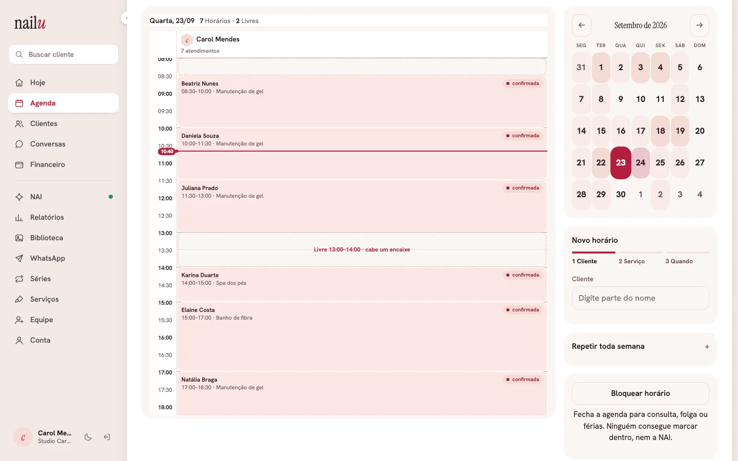 A agenda do dia no computador
