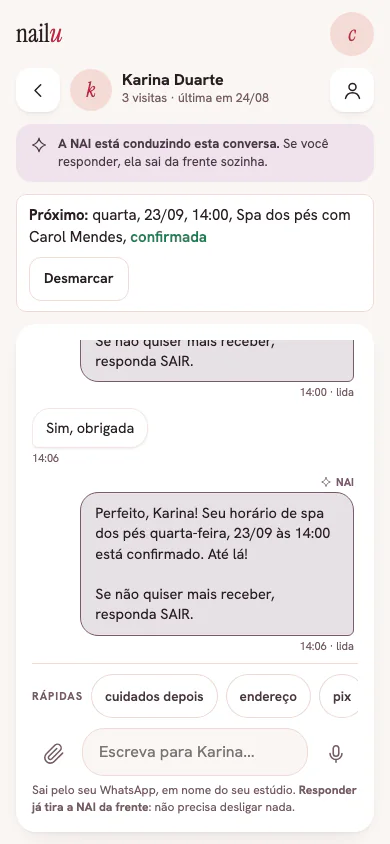 Uma conversa aberta, com a cliente, a NAI e você